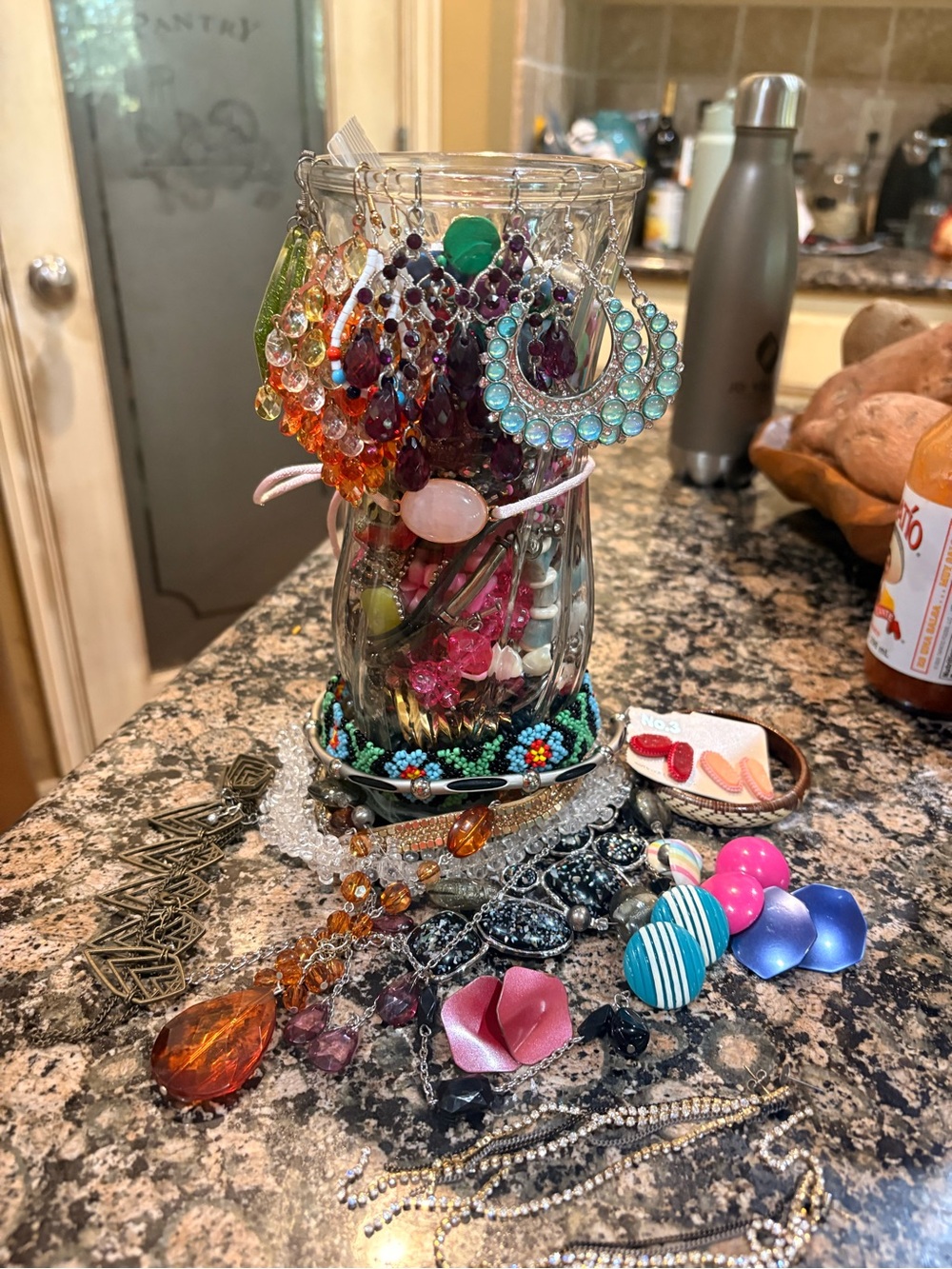 Assorted Multicolor Glass and Beaded Jewelry Organizer Jar